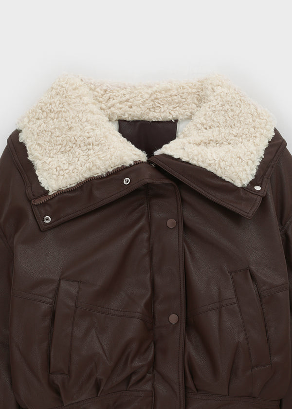 Menen High-neck Bookle Cropped Leather Padded Jumper