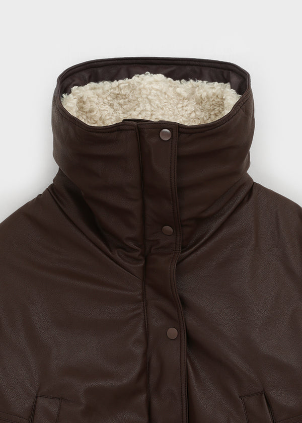 Menen High-neck Bookle Cropped Leather Padded Jumper