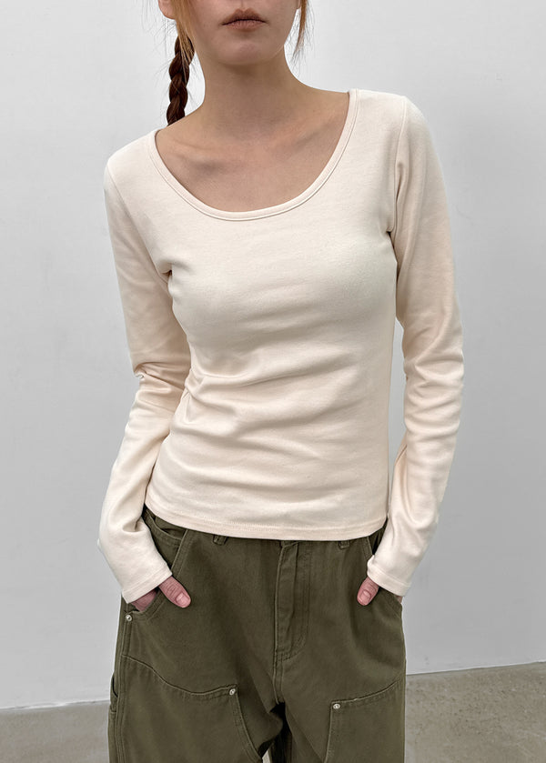 Weig Heavy Napping U-neck Long-sleeved T-shirt