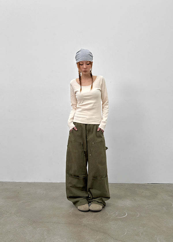 Weig Heavy Napping U-neck Long-sleeved T-shirt