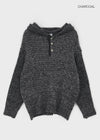 (UNISEX) Gelton Henley Neck Alpaca Knit Hoodie