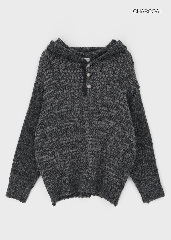 (UNISEX) Gelton Henley Neck Alpaca Knit Hoodie