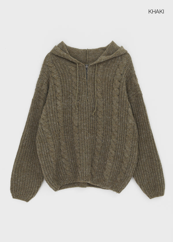 (UNISEX) Solpin Half-zip Cable Knit Hoodie