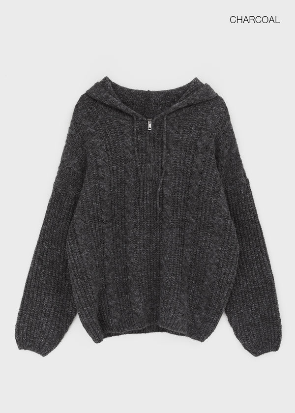 (UNISEX) Solpin Half-zip Cable Knit Hoodie