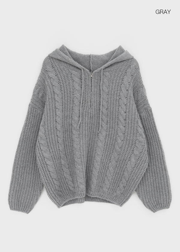 (UNISEX) Solpin Half-zip Cable Knit Hoodie