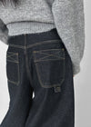 Long Bell Back Pocket Stitch Raw Fabric Wide Denim Pants