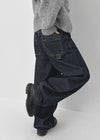 Long Bell Back Pocket Stitch Raw Fabric Wide Denim Pants