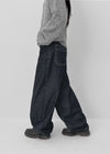 Long Bell Back Pocket Stitch Raw Fabric Wide Denim Pants
