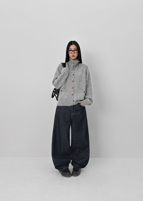 Long Bell Back Pocket Stitch Raw Fabric Wide Denim Pants