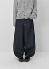 Long Bell Back Pocket Stitch Raw Fabric Wide Denim Pants
