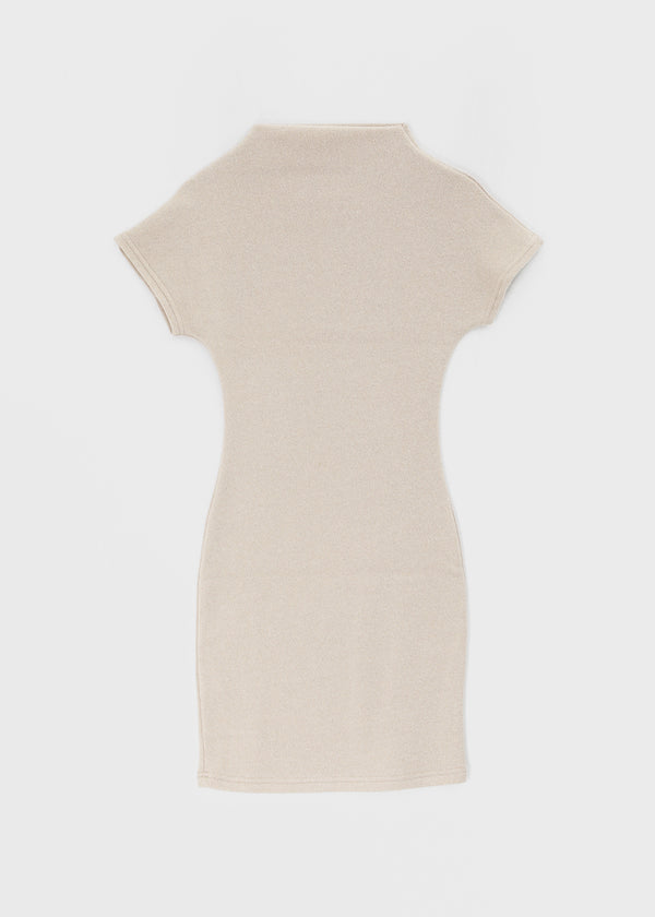 Pogeung High-neck Cap-sleeve Fleece Slim Mini Dress