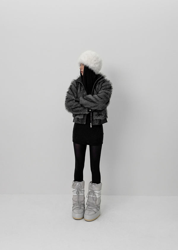 Pogeung High-neck Cap-sleeve Fleece Slim Mini Dress