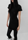 Pogeung High-neck Cap-sleeve Fleece Slim Mini Dress