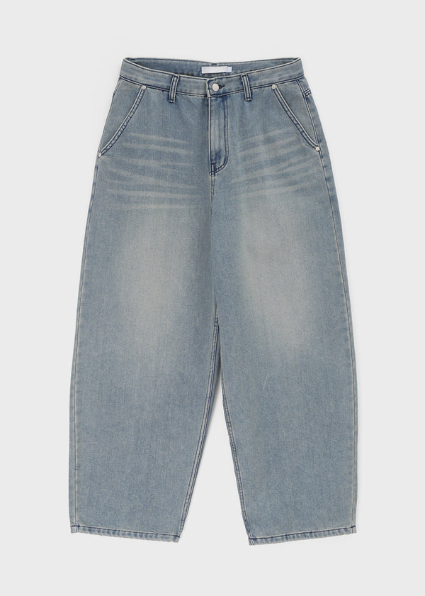 (UNISEX) Kubel Back Pocket Washed Fleece Wide Denim Pants