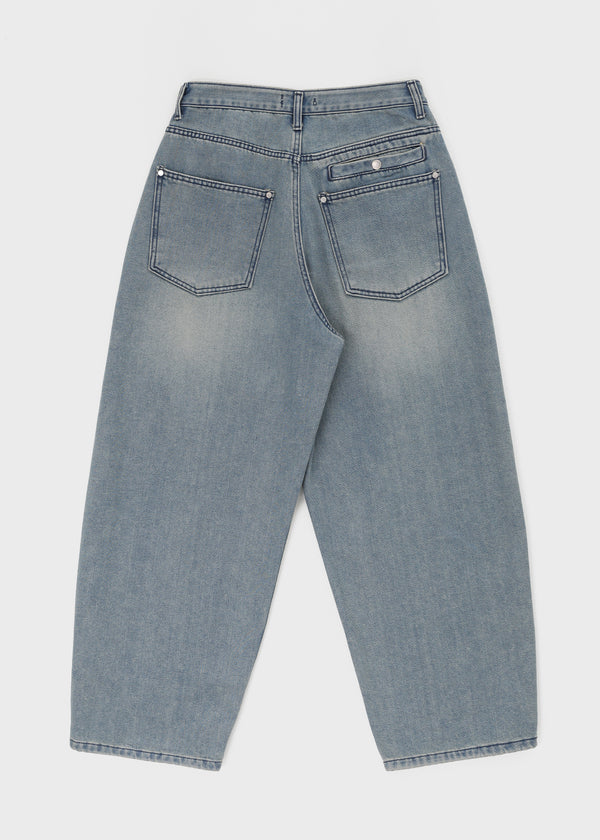 (UNISEX) Kubel Back Pocket Washed Fleece Wide Denim Pants