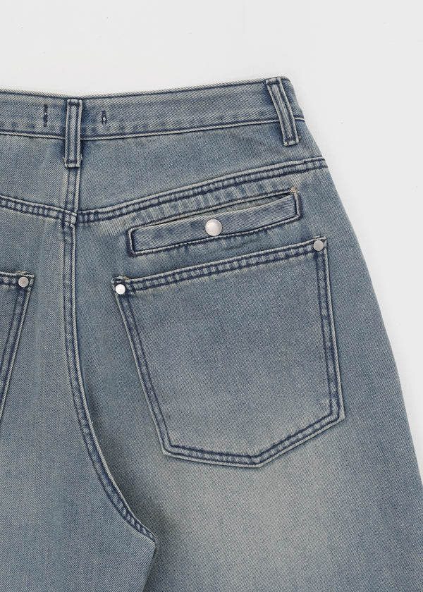 (UNISEX) Kubel Back Pocket Washed Fleece Wide Denim Pants