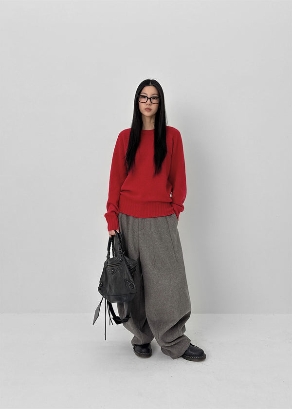 (UNISEX) Owl Back Band Wide Balloon Fit Slacks (70% Wool)