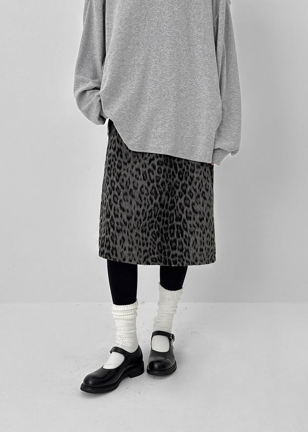 Compton Back-banded Leopard Wool Midi Skirt