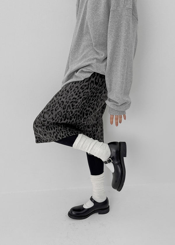 Compton Back-banded Leopard Wool Midi Skirt