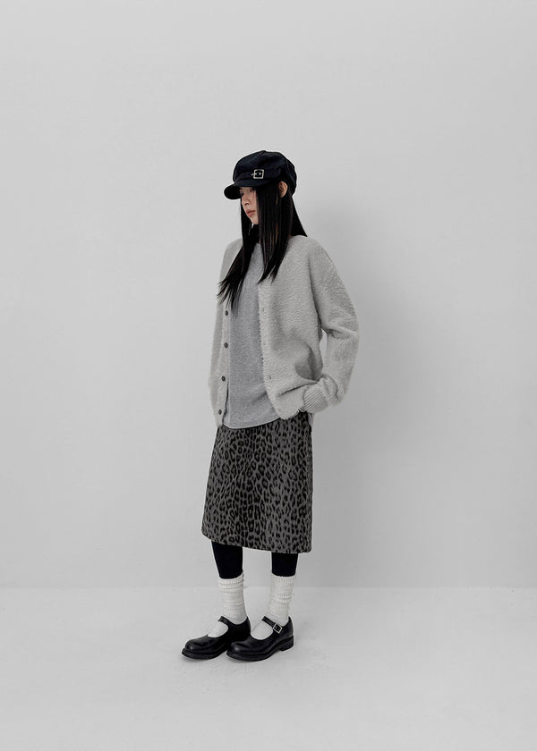 Compton Back-banded Leopard Wool Midi Skirt