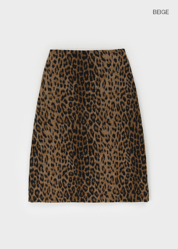 Compton Back-banded Leopard Wool Midi Skirt