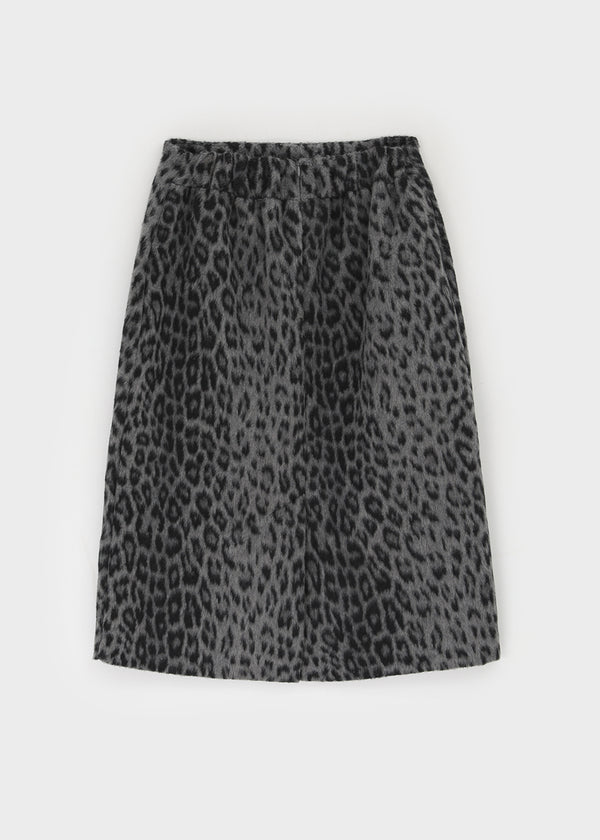 Compton Back-banded Leopard Wool Midi Skirt