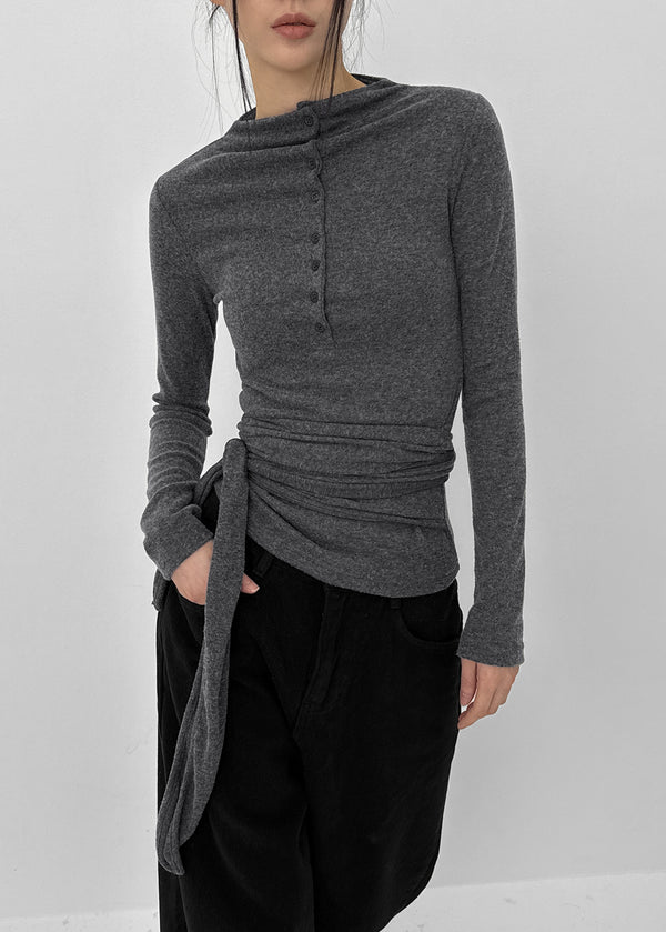 Fogging Strap Fleece Button Long Sleeve T-shirt