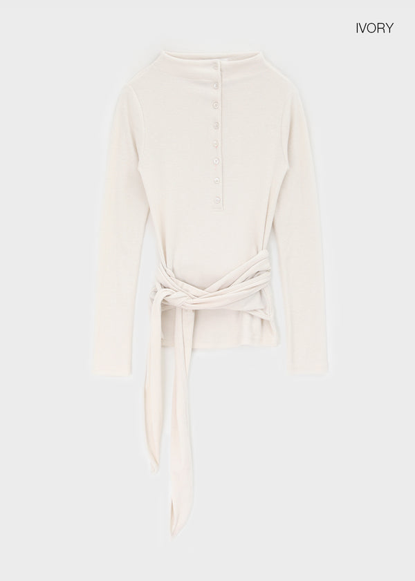 Fogging Strap Fleece Button Long Sleeve T-shirt