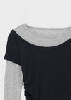 Pommel Color Block Layered Shirring Long-sleeved T-shirt