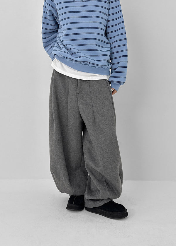 (UNISEX) Owl Back Band Wide Balloon Fit Slacks (70% Wool)