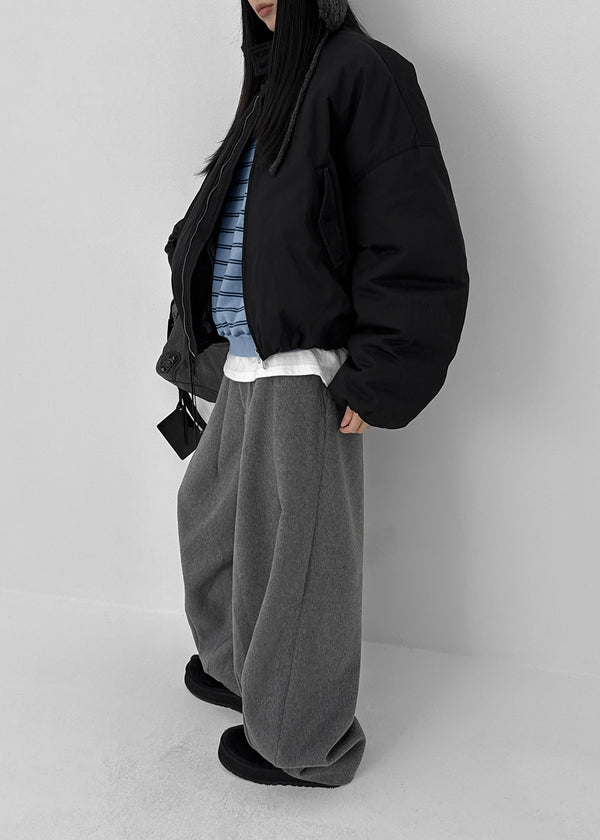 (UNISEX) Owl Back Band Wide Balloon Fit Slacks (70% Wool)