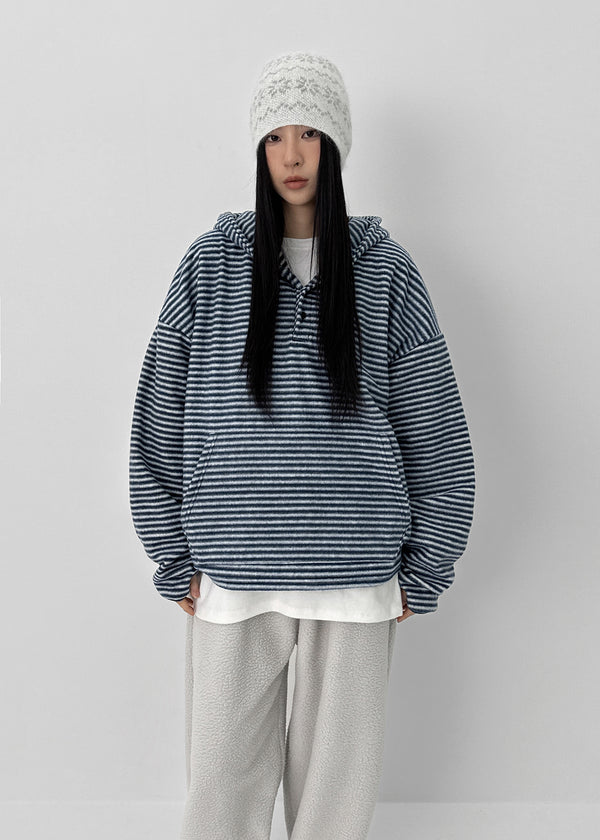 (UNISEX) Hackin Stripe Fleece Warmer Hoodie
