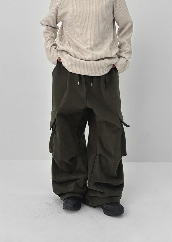 (UNISEX) Melmont Peach Fleece Cargo Wide Banding Pants