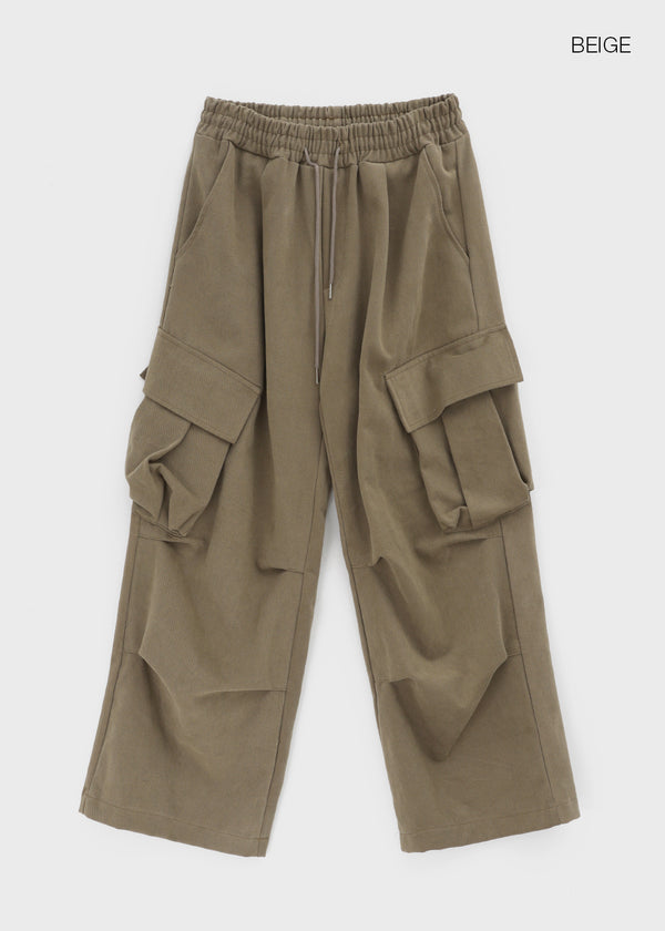 (UNISEX) Melmont Peach Fleece Cargo Wide Banding Pants