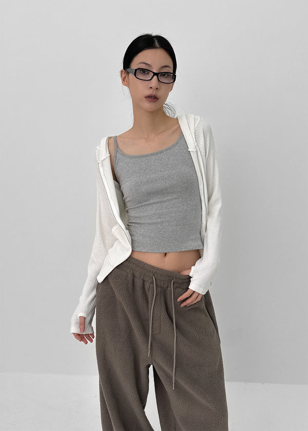 Chikarn Ribbed Warmer Hooded Zip-up (33% Wool)