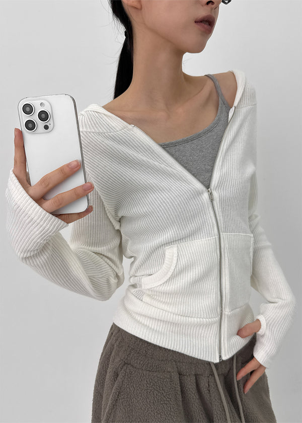 Chikarn Ribbed Warmer Hooded Zip-up (33% Wool)