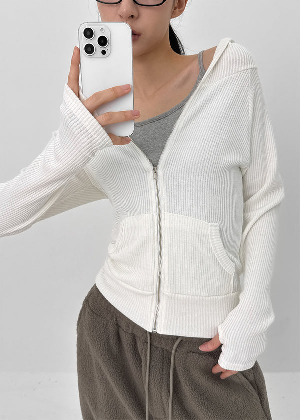 Chikarn Ribbed Warmer Hooded Zip-up (33% Wool)