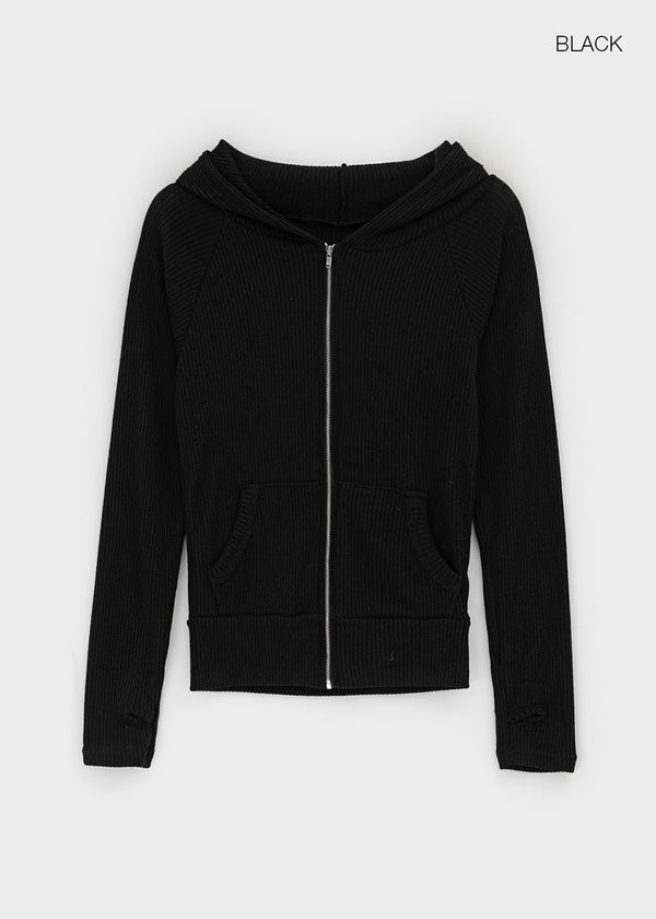 Chikarn Ribbed Warmer Hooded Zip-up (33% Wool)