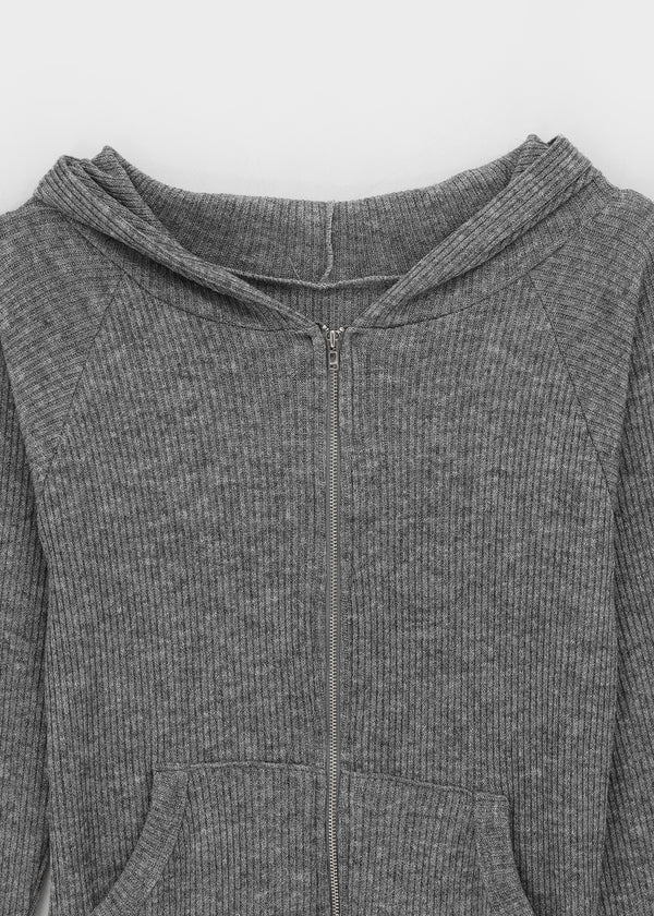 Chikarn Ribbed Warmer Hooded Zip-up (33% Wool)
