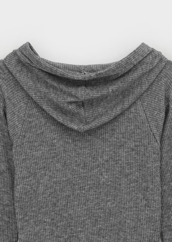 Chikarn Ribbed Warmer Hooded Zip-up (33% Wool)