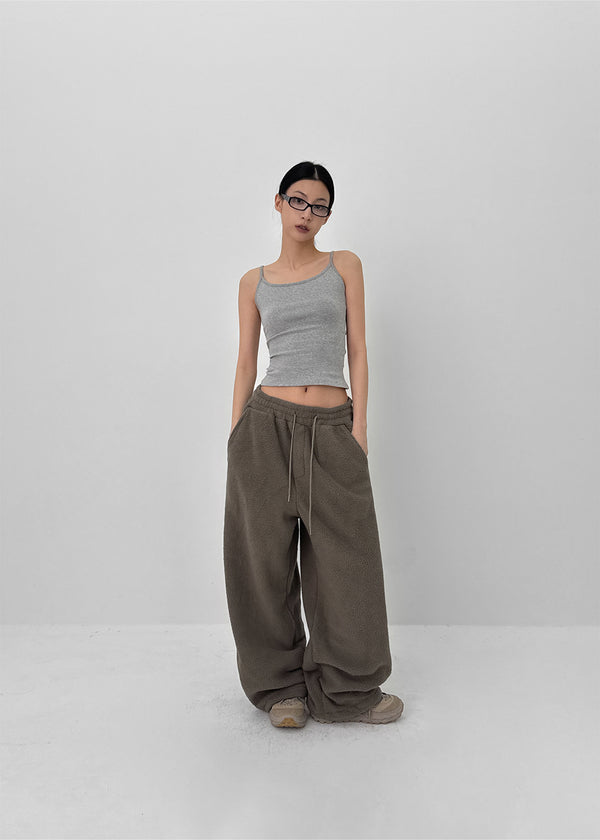 (UNISEX) Roll bendable fleece string pants