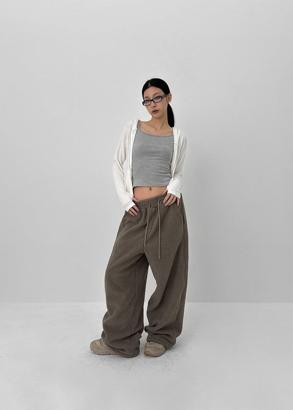 (UNISEX) Roll bendable fleece string pants