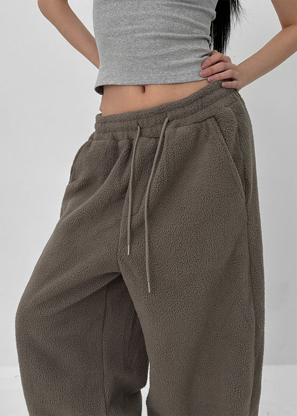 (UNISEX) Roll bendable fleece string pants