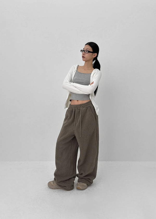 (UNISEX) Roll bendable fleece string pants