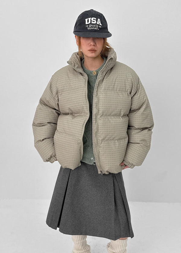 (UNISEX) Servy High-Neck Wellon Checked Padded Jacket