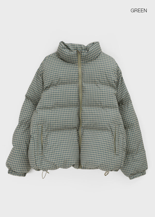 (UNISEX) Servy High-Neck Wellon Checked Padded Jacket