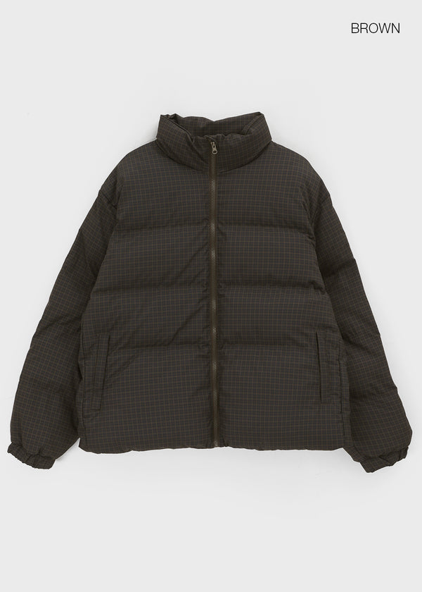 (UNISEX) Servy High-Neck Wellon Checked Padded Jacket