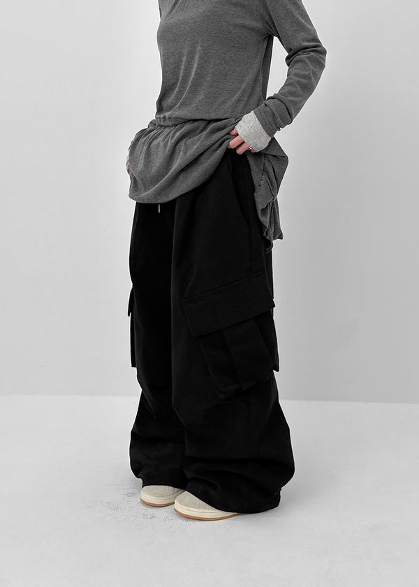 (UNISEX) Melmont Peach Fleece Cargo Wide Banding Pants