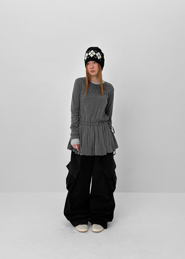 (UNISEX) Melmont Peach Fleece Cargo Wide Banding Pants