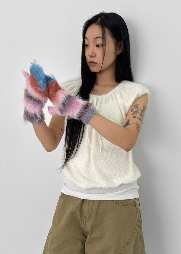 Diblum Hairy Strap Cap Sleeve Short Sleeve T-shirt